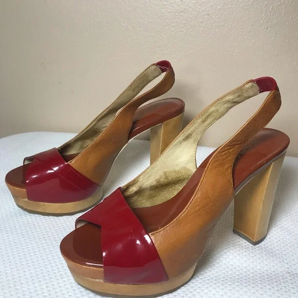 MICHAEL KORS women's platform sandals red/tan Open toe chunky size 6 M - Picture 4 of 14